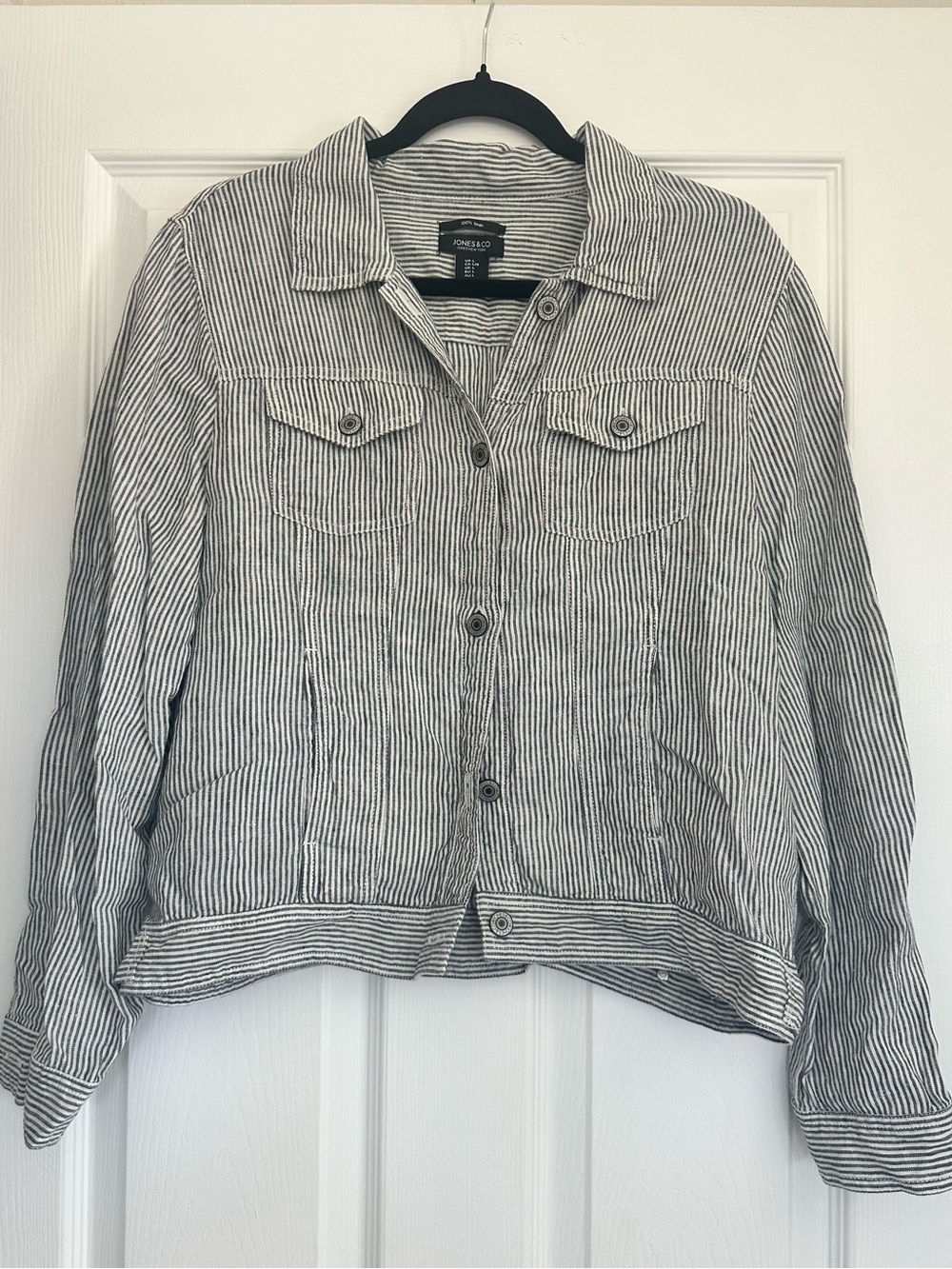 Jones & Co Jones New York Linen Striped Trucker Jacket Size L